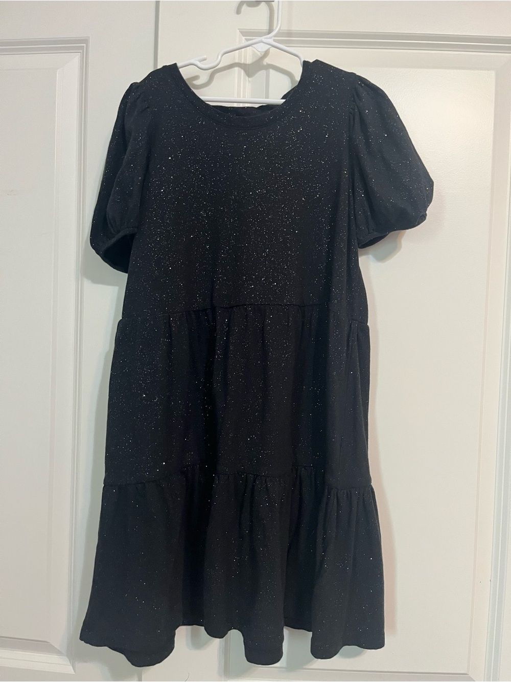 GAP Black Sparkle Tiered Puff Sleeve Dress